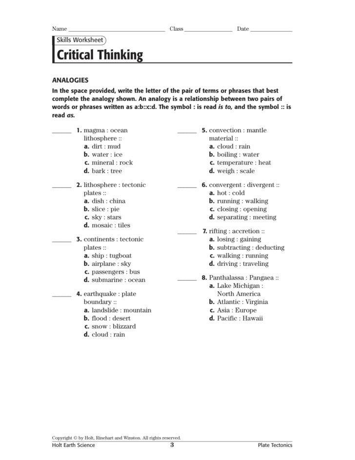 skills worksheet critical thinking analogies db excelcom