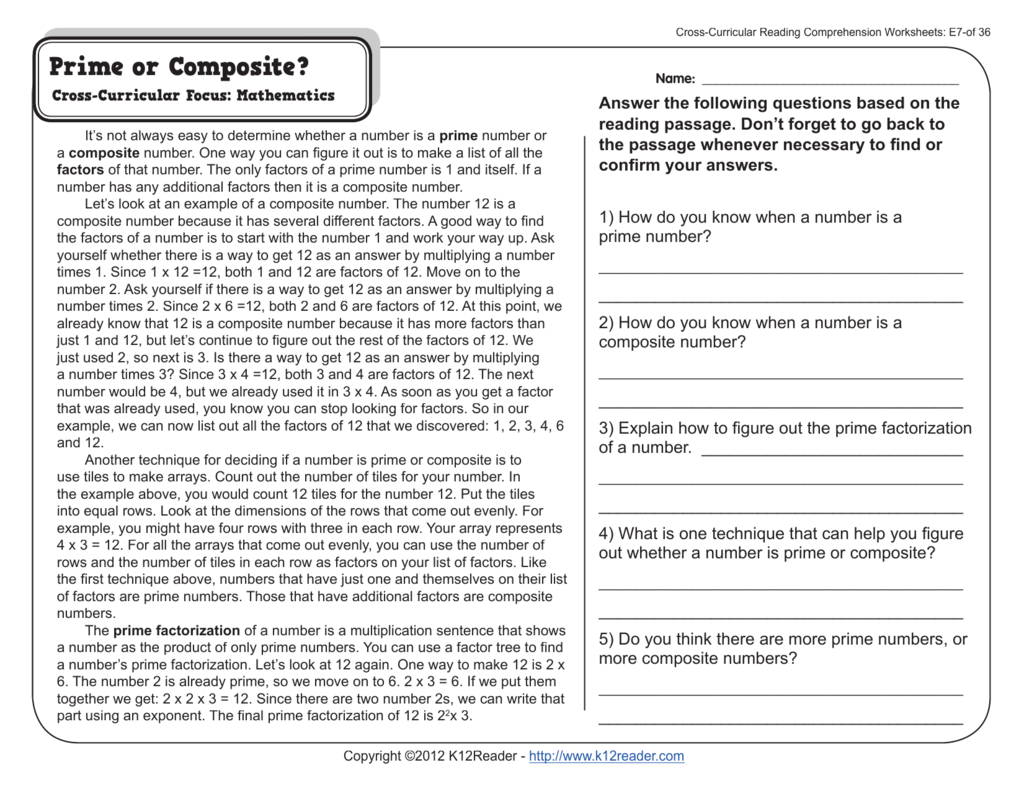 Crosscurricular Reading Comprehension Worksheets