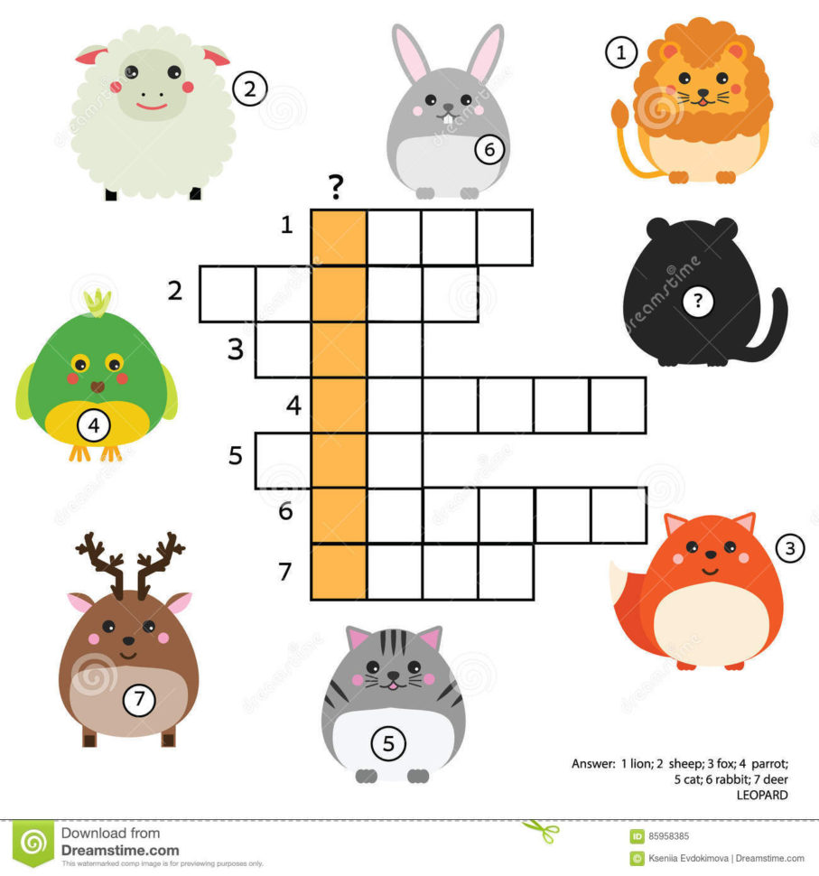 Crossword Educational Children Game With Answer Animals