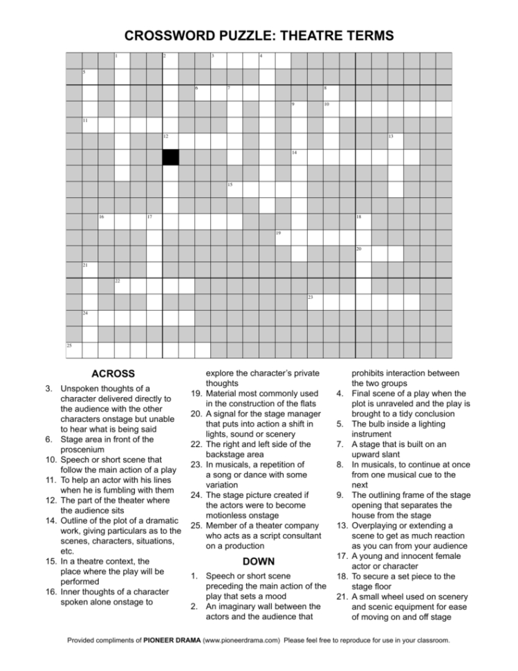 Crossword Puzzle Theatre Terms