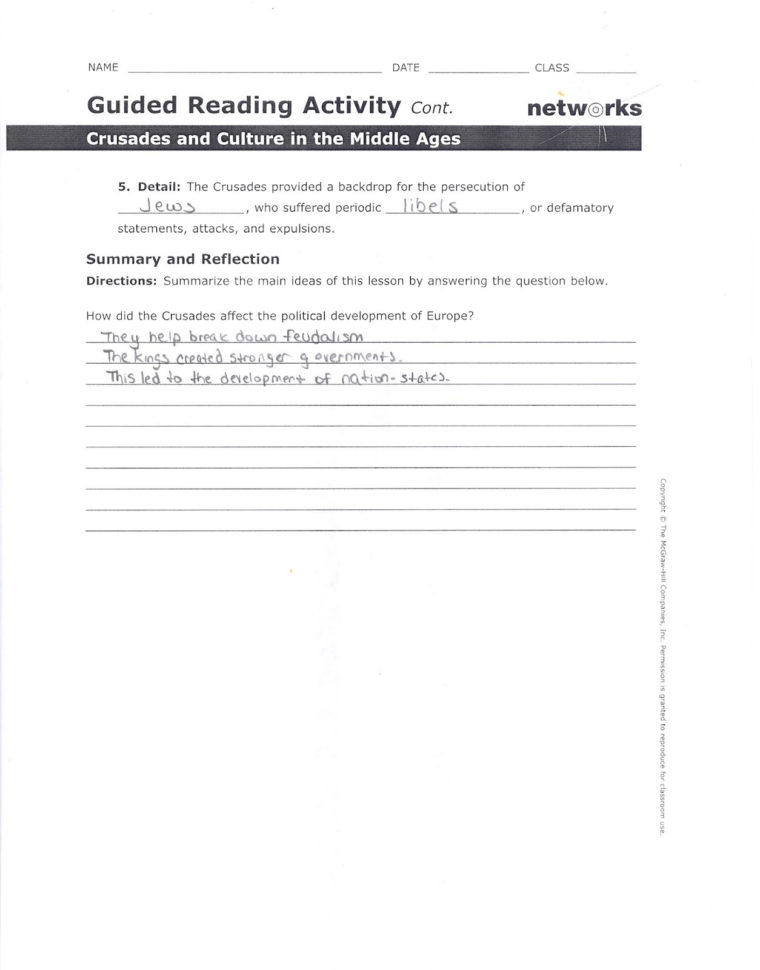 Crusades And Culture In The Middle Ages Worksheet Answers  Yooob