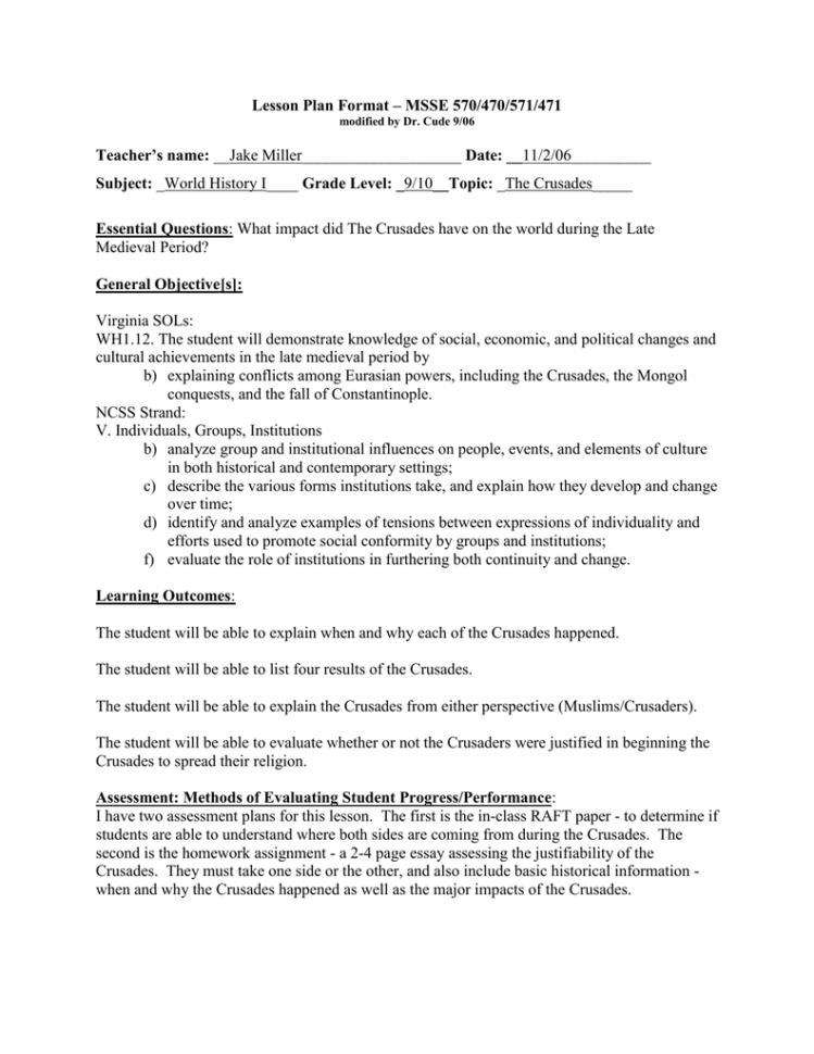 Crusades Lesson Plan