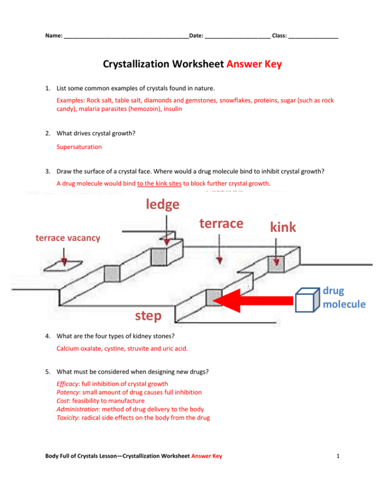Crystallization Worksheet Answer Key