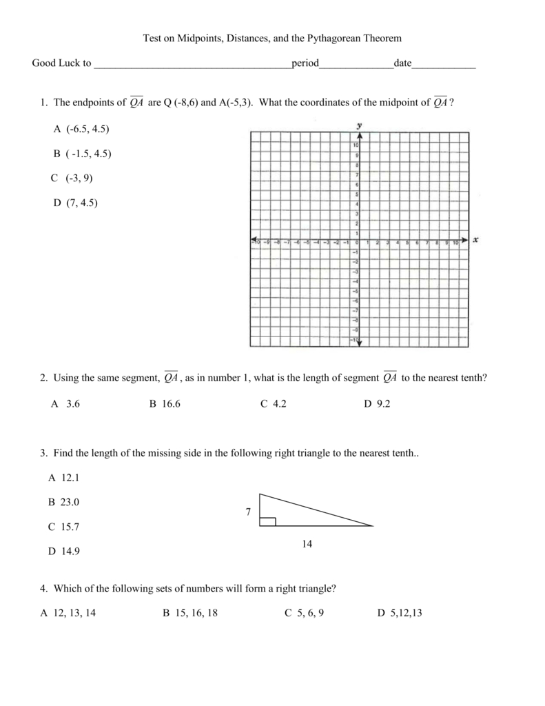 Ctest On Midpoints Distance And Pythagorean Theorem