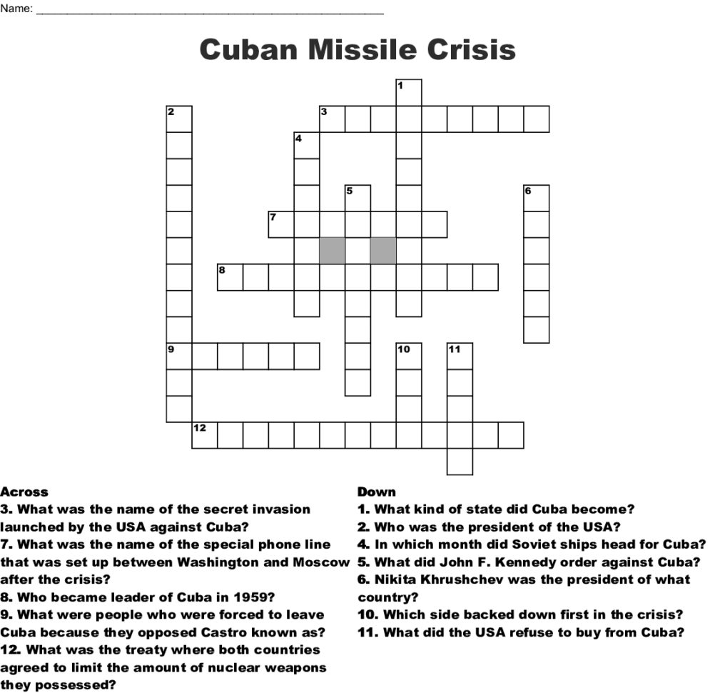 Cuban Missile Crisis Crossword  Word