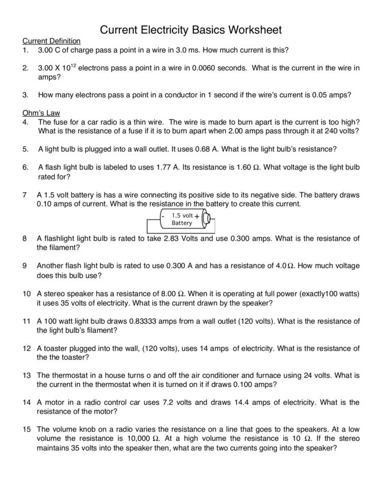 Current Electricity Basics Worksheet  Mrynesclass
