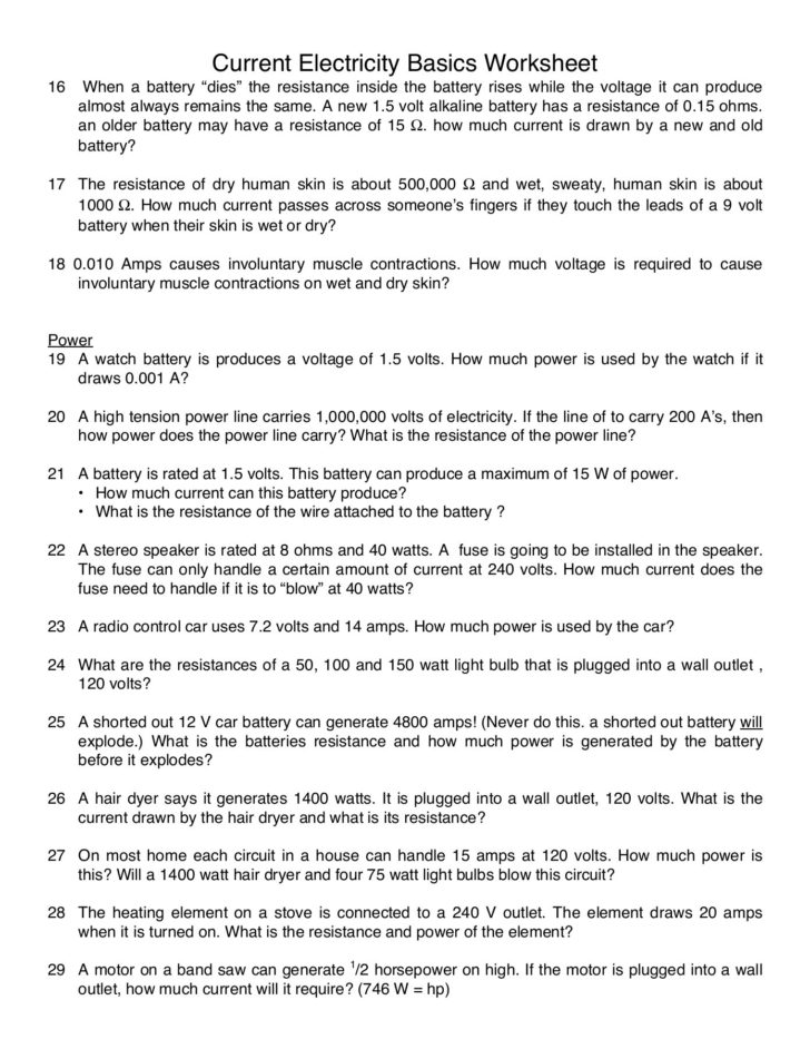 Voltage Current And Resistance Worksheet