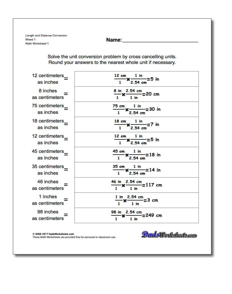 Metric Conversion Worksheet With Answers