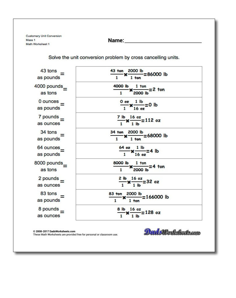 Math Conversions Worksheet — db-excel.com