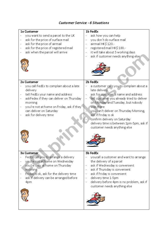 Customer Service Pick Up And Delivery Activity Cards  Esl