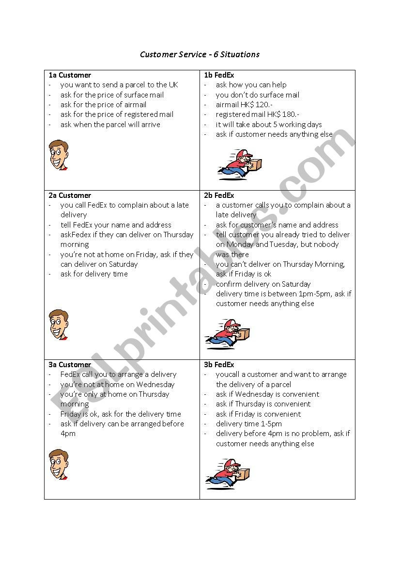 Customer Service Pick Up And Delivery Activity Cards  Esl