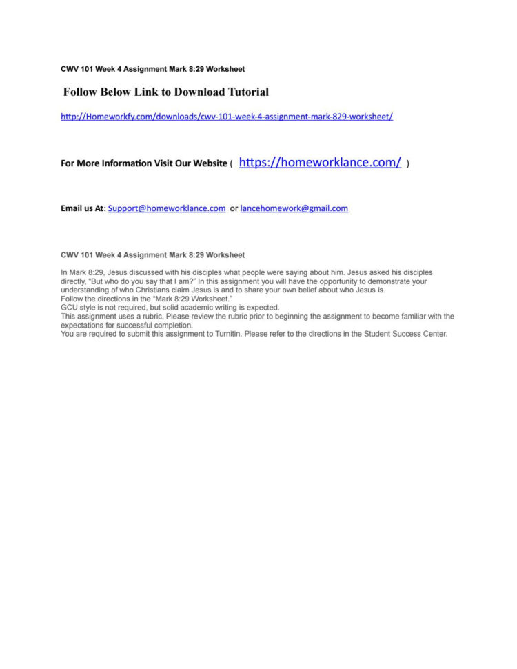 Cwv 101 Week 4 Assignment Mark 829 Worksheetlouisprejean