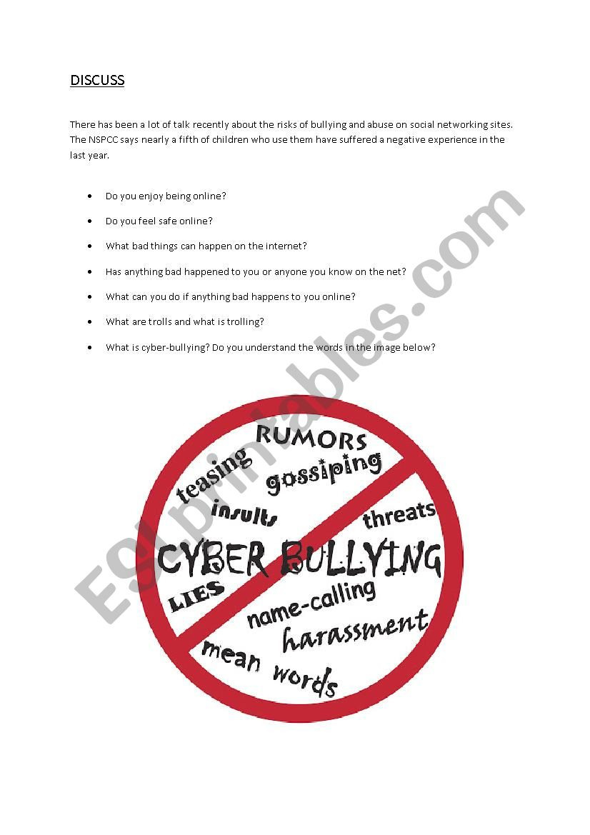 Cyberbullying  Esl Worksheetpannazuzanna