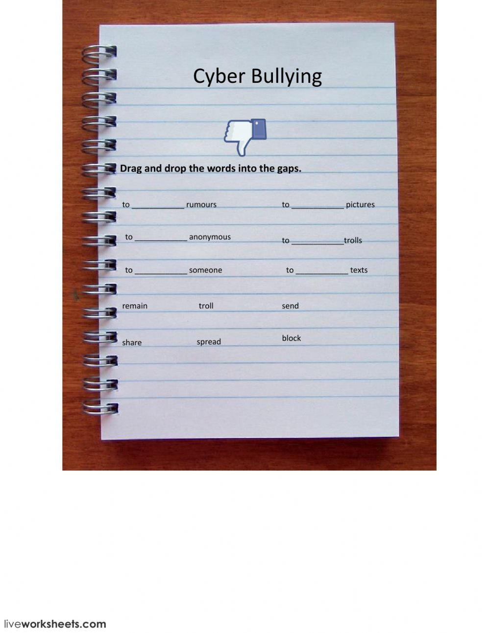 Cyberbullying  Interactive Worksheet