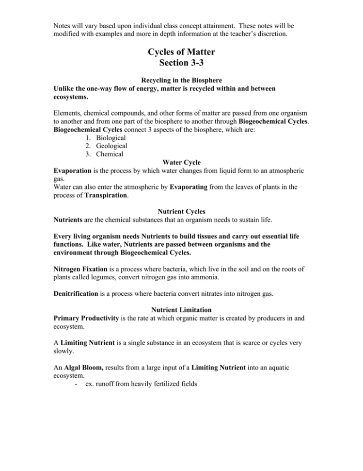 Cycles Of Matter Section 33