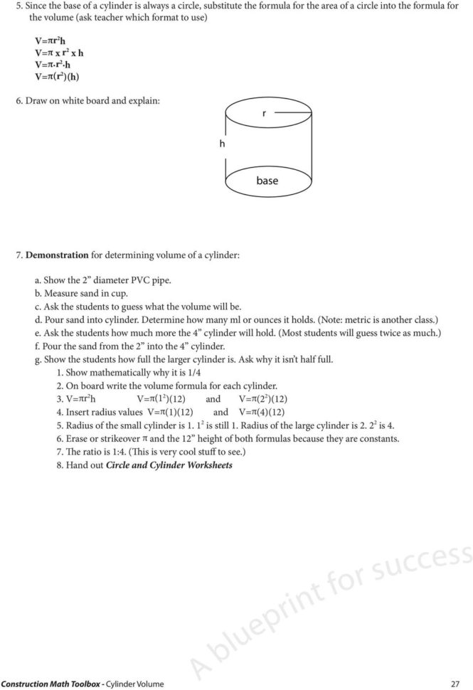 Cylinder Volume Lesson Plan  Pdf