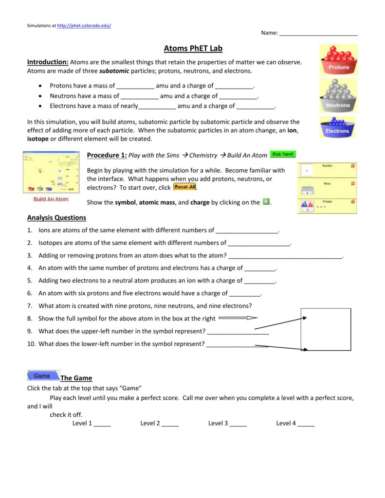Build An Atom Worksheet Answers
