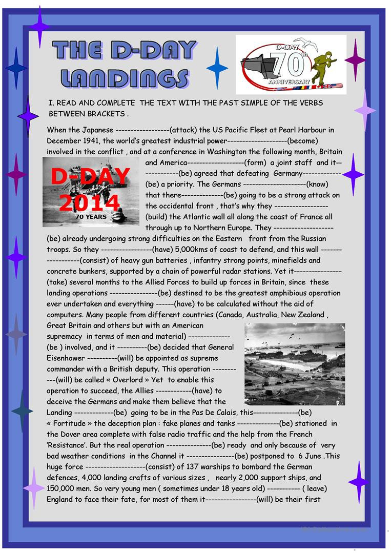 D Day Landings  3 Page Past Simple Practice  English Esl
