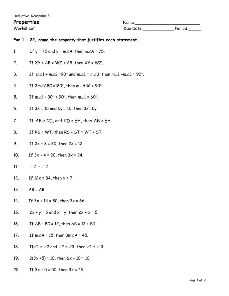 D3 Algebraic Properties Worksheet