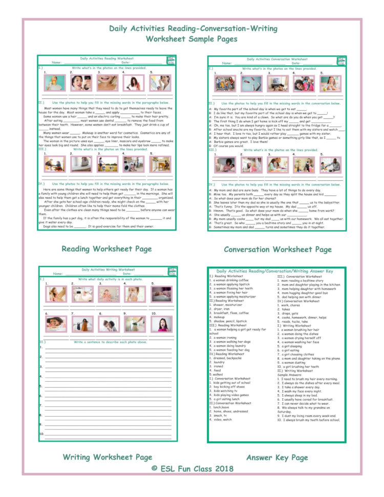 Daily Activities Readinonversationwriting Worksheets