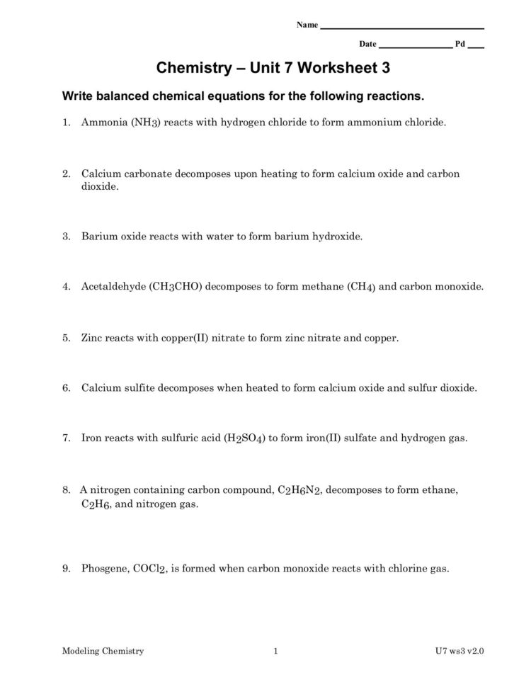 Date Pd Chemistry Unit 7 Worksheet 3  Welcome To Orange