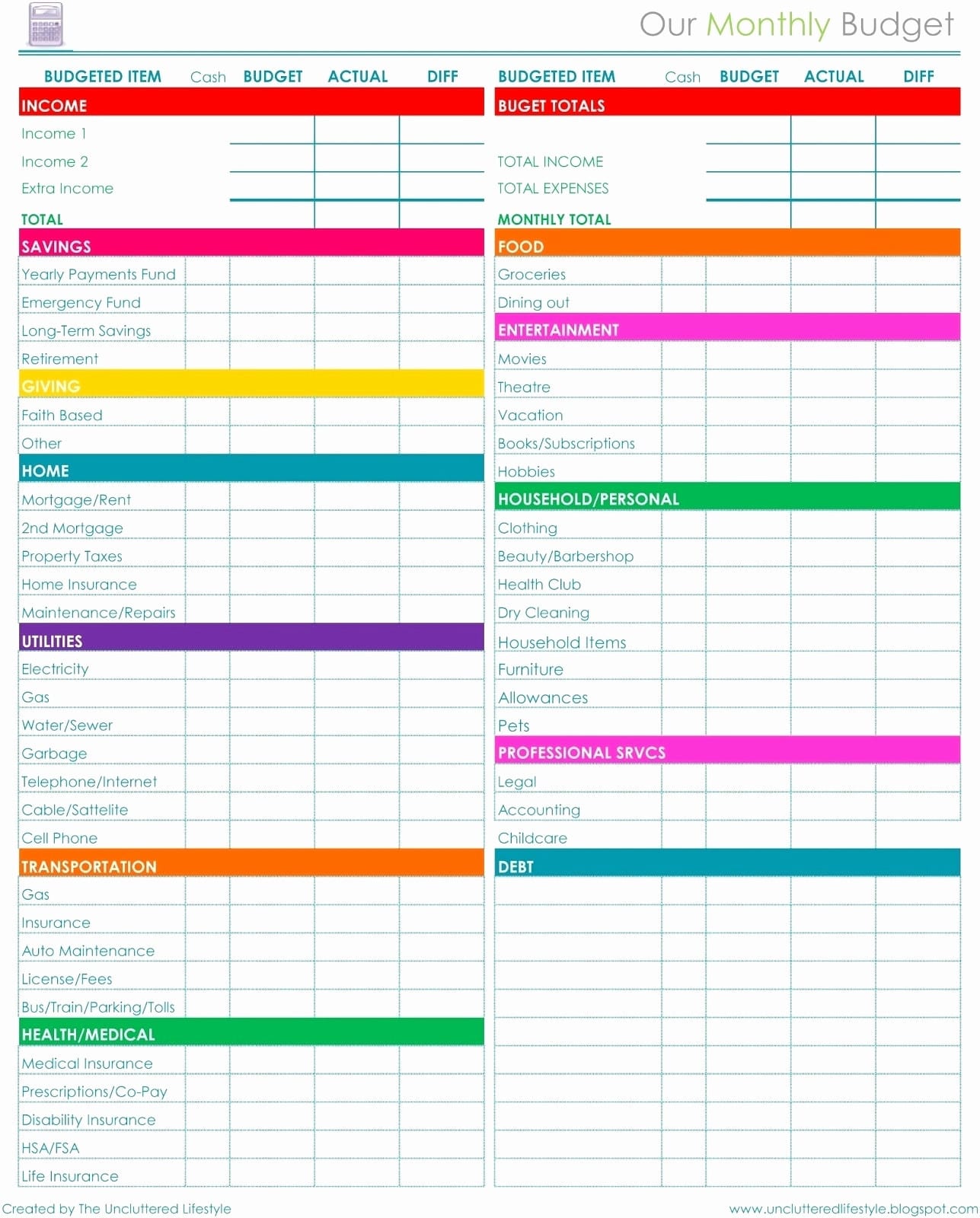 household budget spreadsheet excel