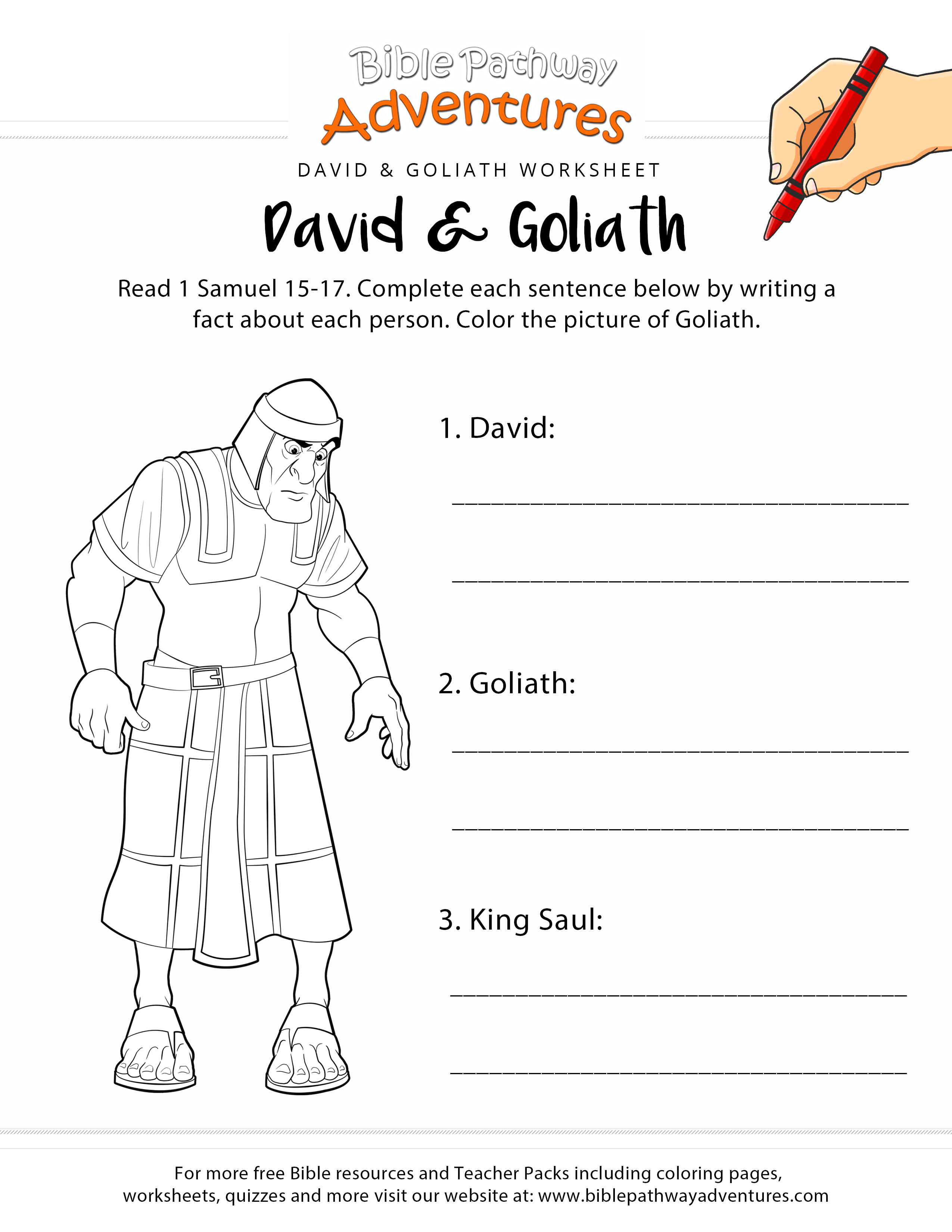 David And Goliath Worksheet  Coloring Page  Learn Hebrew
