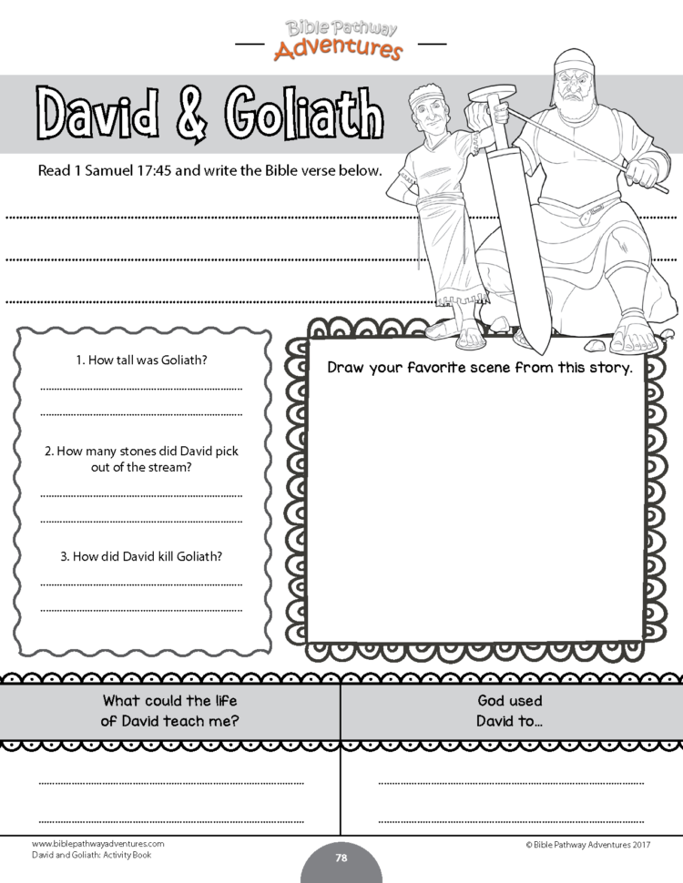 David  Goliath Activity Book Kids Ages 612 – Bible