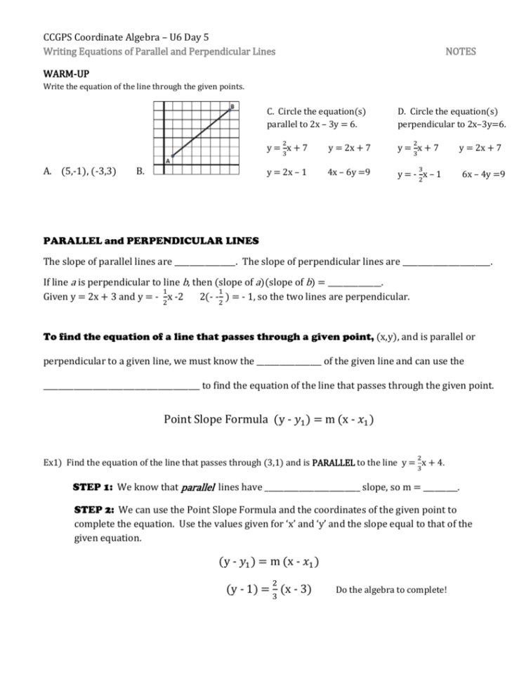 Day 5  Writing Equations Of Parallel And Perpendicular Lines