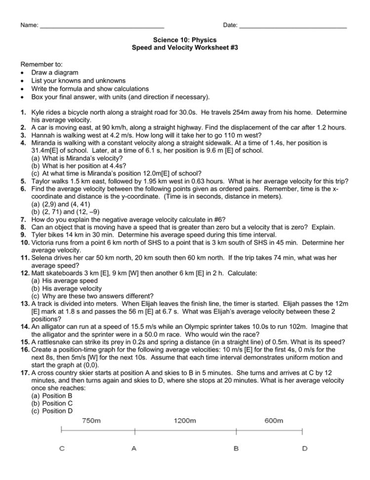 Day 7 – Speed And Velocity Worksheet 3