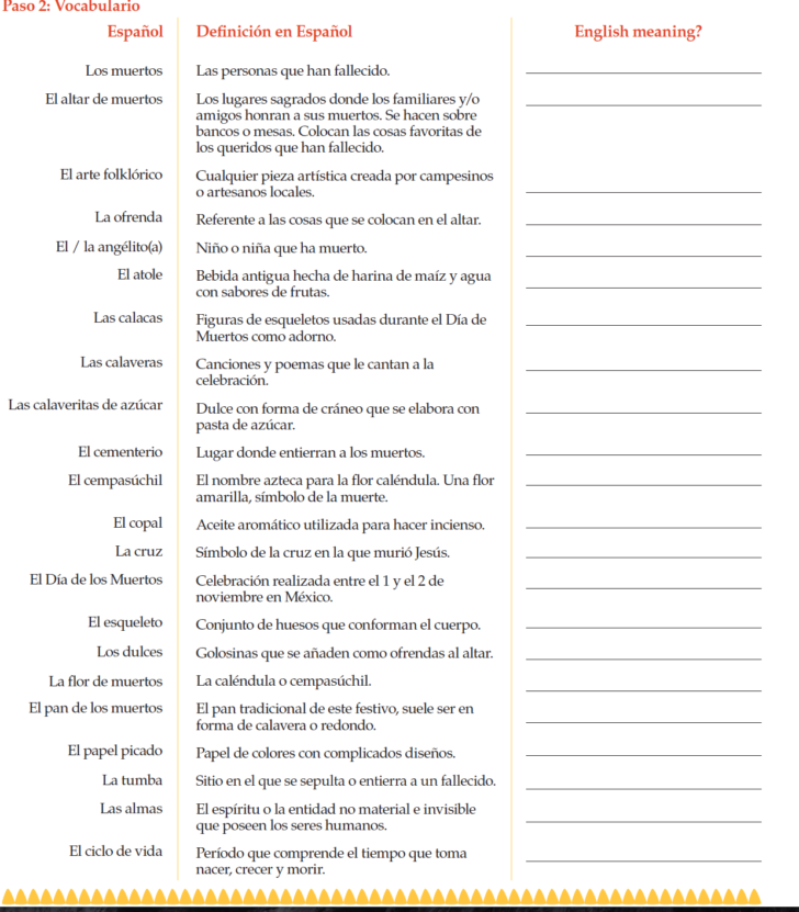 Dia De Los Muertos Worksheet Answers