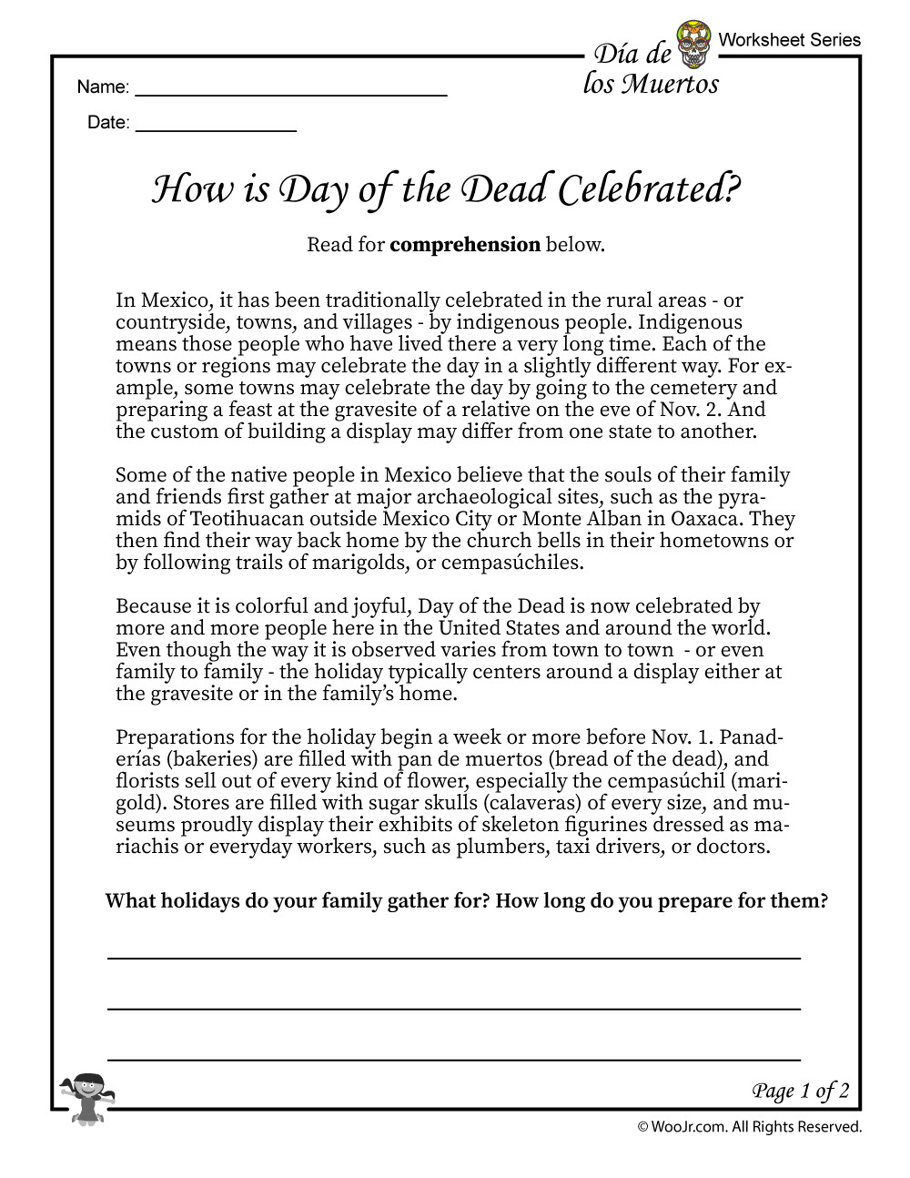 Day Of The Dead Facts Worksheet 1  Woo Jr Kids Activities