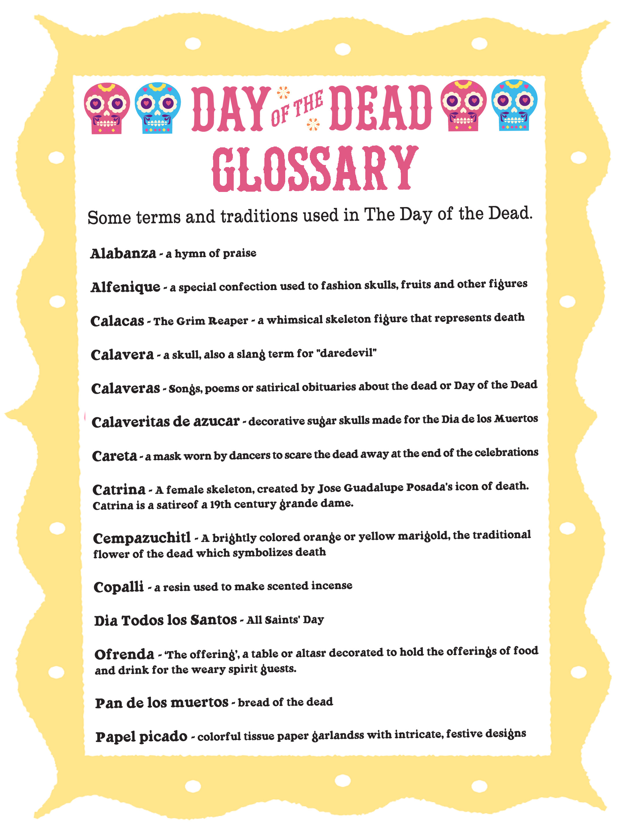 Day Of The Dead Glossary Dia De Los Muertos Terms  Traditions