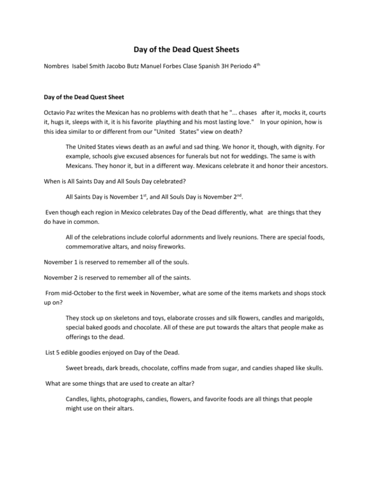 Day Of The Dead Quest Sheets  Spanish3Larrotta