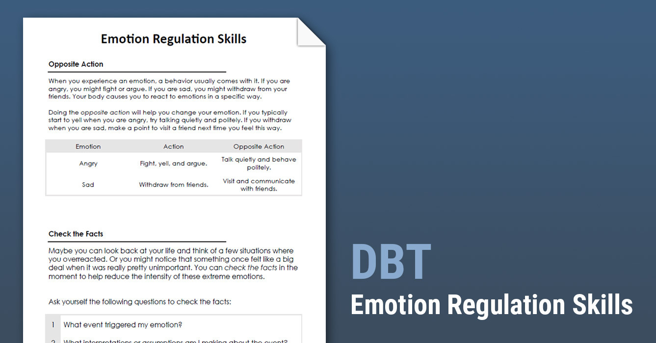 Dbt Emotion Regulation Skills Worksheet  Therapist Aid