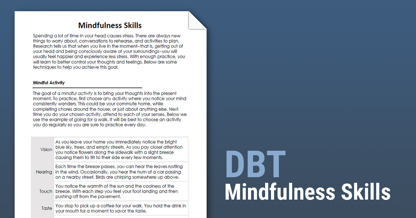 Dbt Mindfulness Skills Worksheet  Therapist Aid
