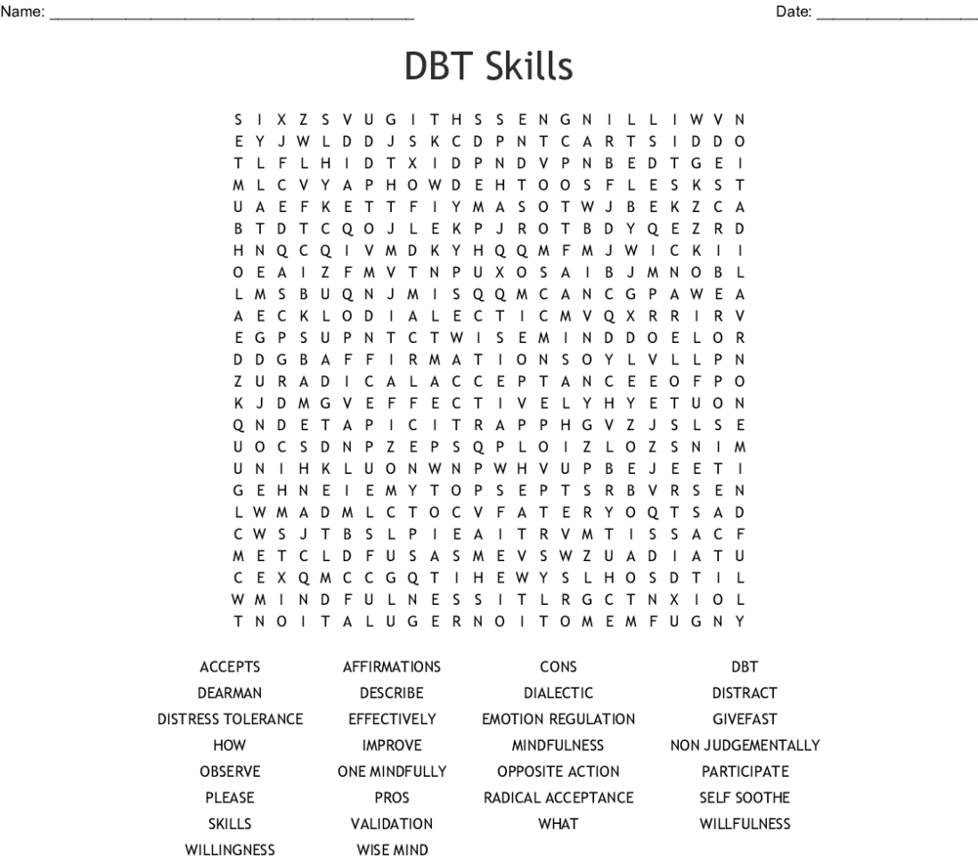Dbt Skills Word Search  Word