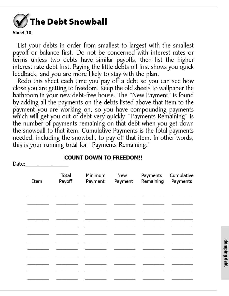 Debt Snowball Worksheet Printable Dave Ramsey 38