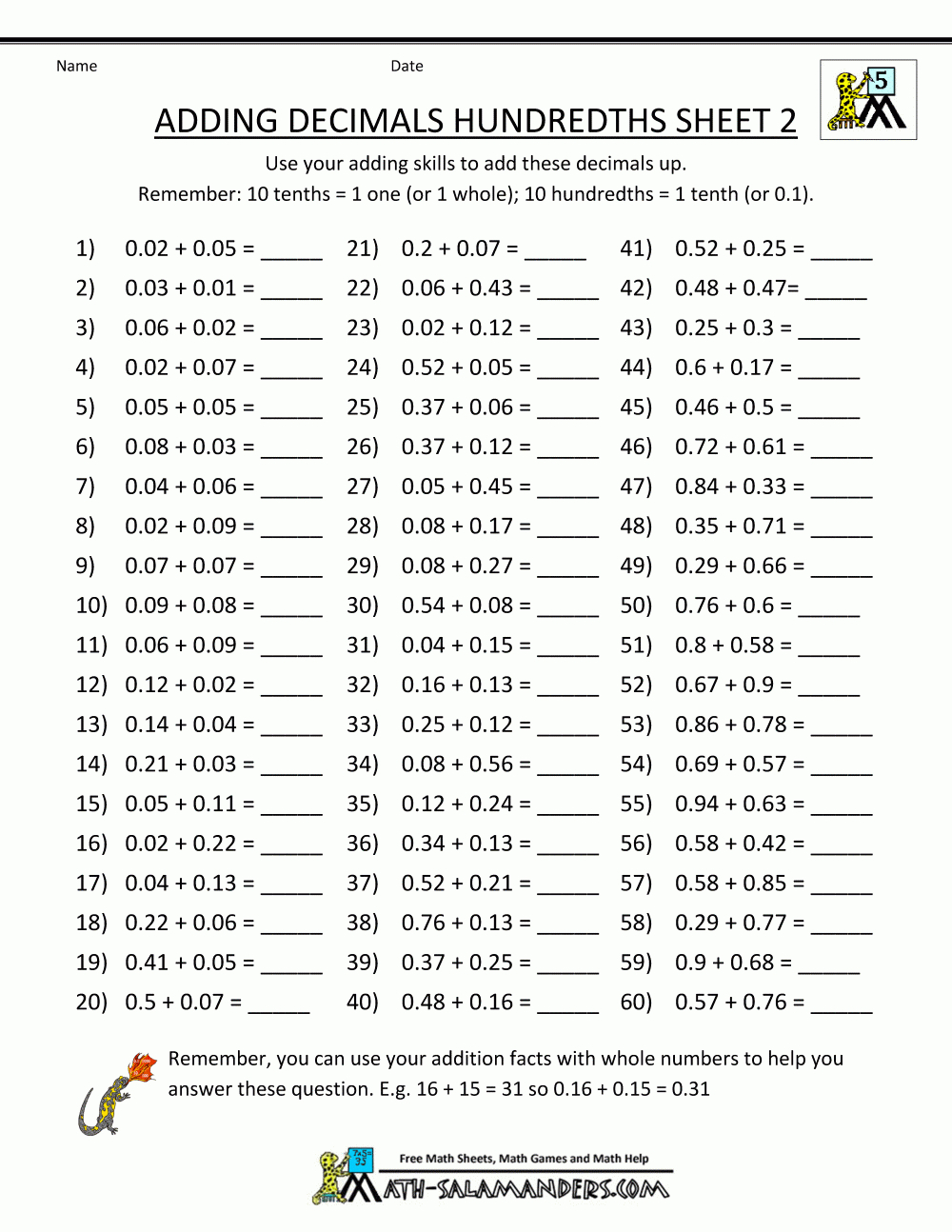 Decimal Math Worksheets Addition db excel com