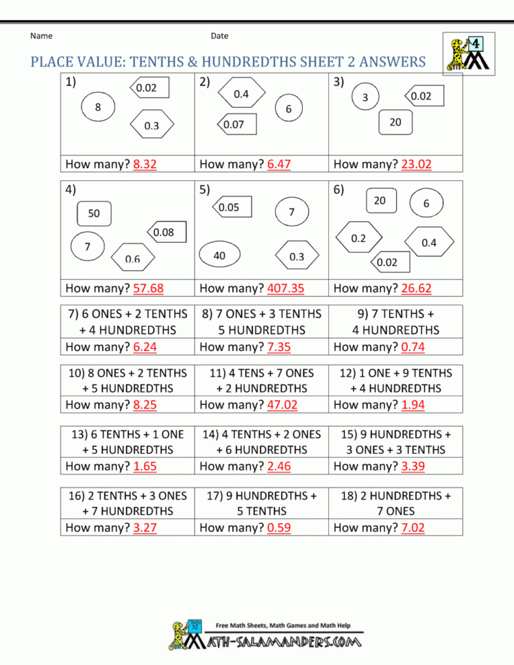 Decimal Place Value Worksheets 4Th Grade