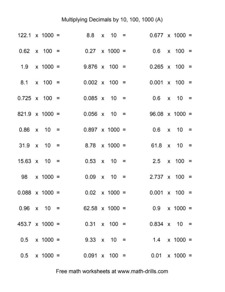 Decimal × 10 100 Or 1000 Horizontal 45 Per Page A