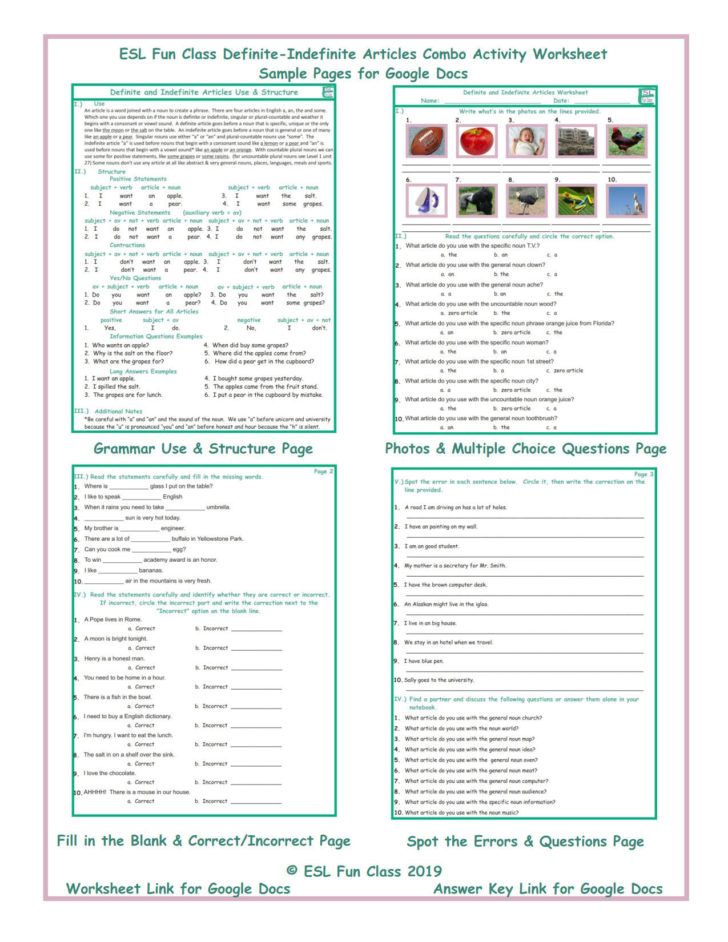 Definiteindefinite Articles Combo Interactive Worksheets For Google ...