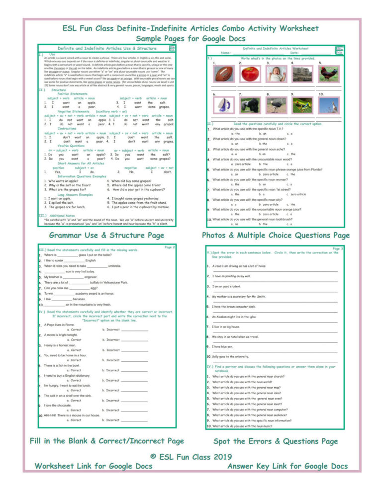 Definiteindefinite Articles Combo Interactive Worksheets For Google ...
