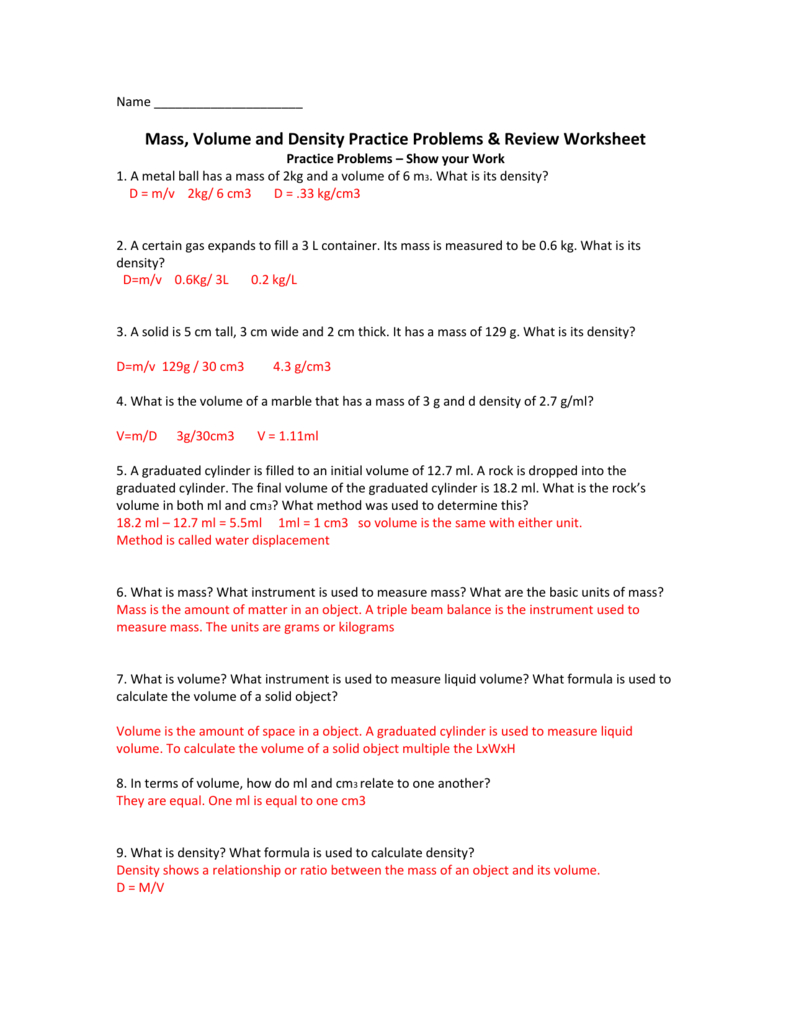 Density Test Review Packet Answer Key Db excel