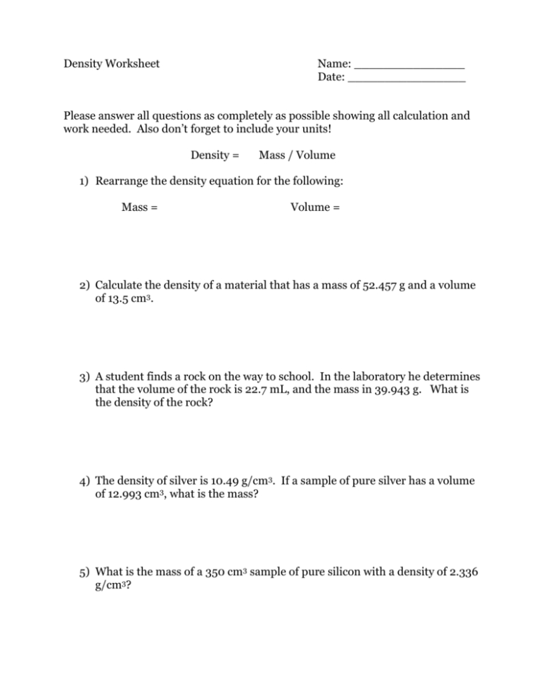 Density Worksheet Chemistry — db-excel.com