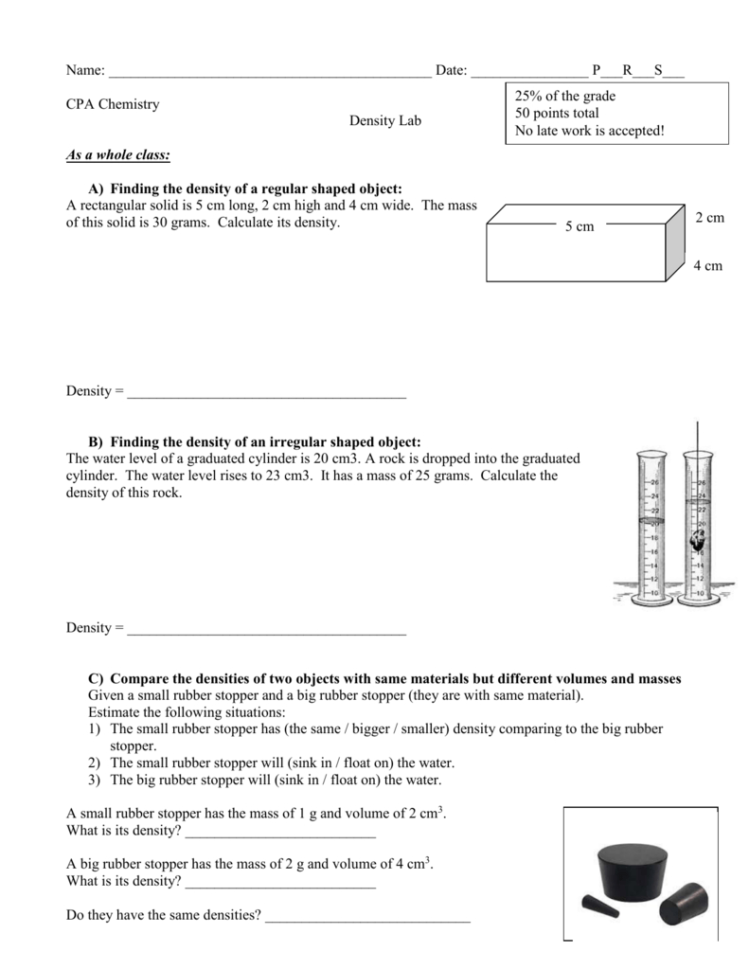 Density Worksheet