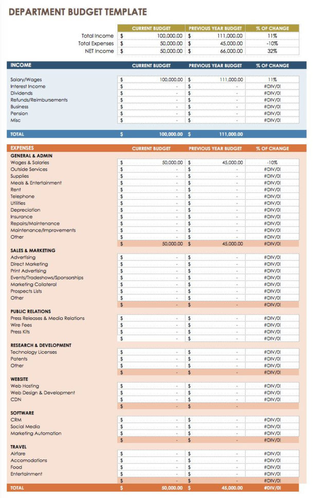 Department Et  Business Family Spreadsheet Excel Uk