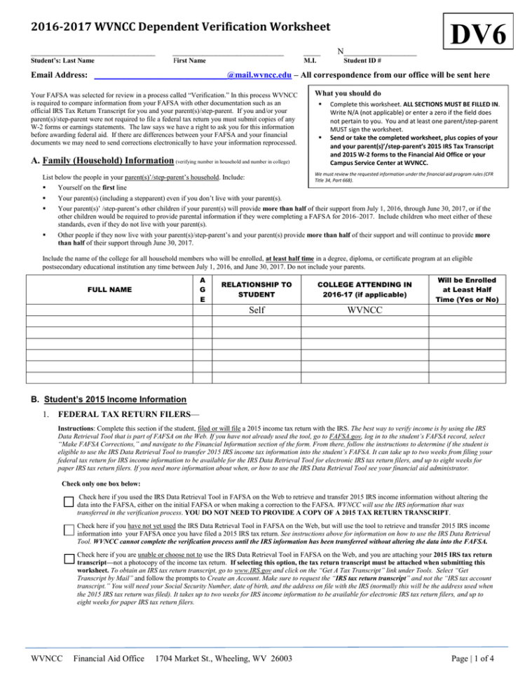 Dependent Verification Worksheet Group 6  Manualzz