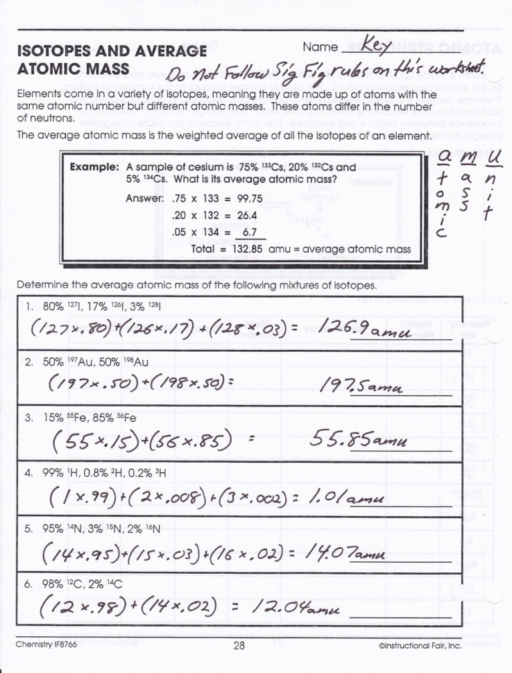 Determination Of Average Atomic Mass Worksheet For 10Th