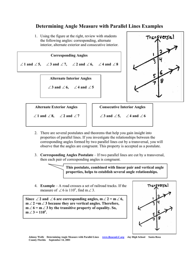 Determining Angle Measure With Parallel Lines
